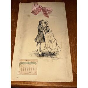 Antique 1904 Calendar with Print with Colonial Debutante Kissing Suitor